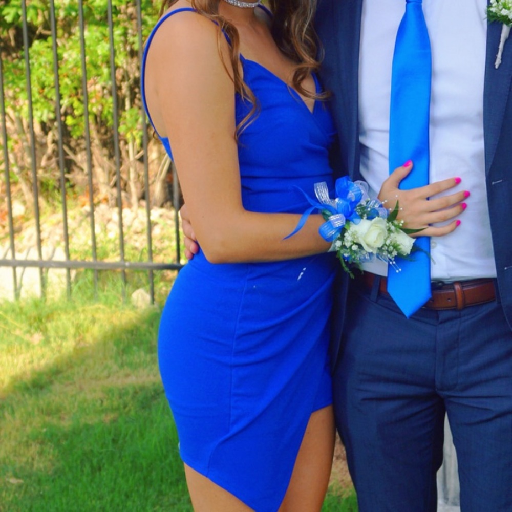 A’gaci Royal Blue Wrap Bodycon Dress